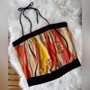 Trina Turk Vibrant Floral Halter Top with Black Accents